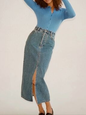 Rollas Denim Midi Skirt Size 27 Front Slit